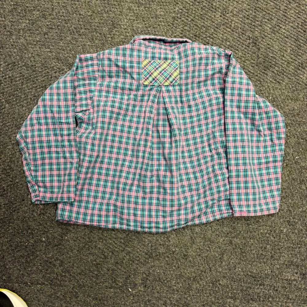 Vintage OshKosh Bgosh Girls Pink Teal Plaid Button Down Shirt Made in USA Size 5